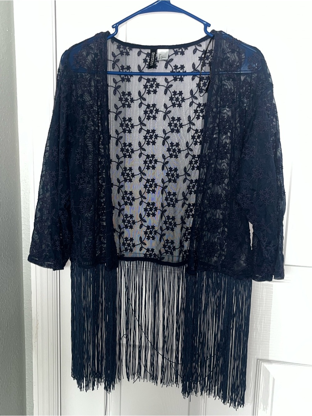 Divided H&M Cardigan Top Large Navy Lace Fringe Boho Dark Fairy Western women